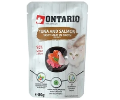 Konservuotas kačių maistas - "Ontario Pouch" tunas ir lašiša sultinyje, 80 g