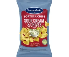 Kraukšķīgie kukurūzas čipši ar skābo krējumu un maurloku garšu 185g, Santa Maria