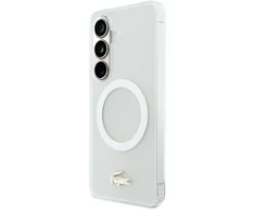 Lacoste matinio apdailos auksinis logotipo telefono dėklas su „MagSafe“ palaikymu, skirtas „Samsung Galaxy S26“ (S942) baltas