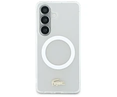 Lacoste matinio apdailos auksinis logotipo telefono dėklas su „MagSafe“ palaikymu, skirtas „Samsung Galaxy S26“ (S942) baltas