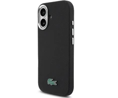 Lacoste PVC Iconic Petit Pique Metal Logo MagSafe dėklas skirtas Apple iPhone 16 juodos spalvos
