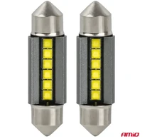 Żarówki led canbus c5w c10w 41mm 2525 6smd baltas 12v 24v amio-05009