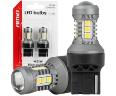 Żarówki led standard 7440 w21w 3030 15smd balta 12v 24v amio-04996