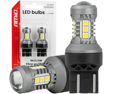 Żarówki led standard 7443 w21/5w 3030 15smd balta 12v 24v amio-04998
