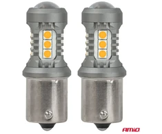 Żarówki led standard bau15s py21w 2x1860smd 3030 15smd oranžinė 12v 24v amio-05002