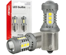 Żarówki led standard bau15s py21w 3030 15smd balta 12v 24v amio-05001