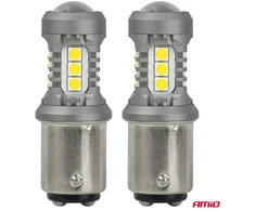 LED lemputės standard bay15d p21/5w 3030 15smd balta 12v 24v amio-05003
