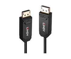 DisplayPort Kabelis - LINDY Šviesolaidinis Hbridinis DisplayPort 2.0 UHBR10 Kabelis, M/M, 50 m, Juodas