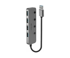USB Hub - LINDY 4 Prievadų USB 3.0 Hub su Maitinimo/Išjungimo Jungikliais, 5 Gbps, Type A
