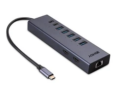 Nešiojamojo Kompiuterio Mini Dokavimo Stotis - LINDY DST-Mini Duo, USB-C Dokas, 2x 4K HDMI, PD 100W, Gigabit Ethernet