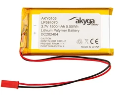 Lithium Polymer Baterija Akyga AKY0105 LP584070 Li-Po 3.7V 1500mAh PCM JST 2.54 2-Pin Connector 150mm