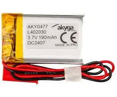 Lithium Polymer Baterija Akyga AKY0477 LP402030 Li-Po 3.7V 190mAh PCM JST 2.54 2-Pin Connector 150mm