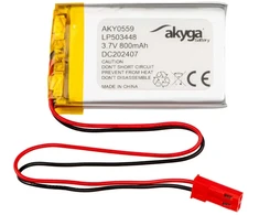 Lithium Polymer Baterija Akyga AKY0559 LP503448 Li-Po 3.7V | 800mAh PCM JST 2.54 2Pin Connector 150mm