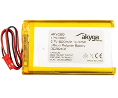 Akumuliatorius litowo-polimerowy Akyga AKY0580 LP805080 Li-Po 3.7V / 4000mAh PCM JST 2.54 2-Pin 150mm