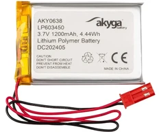 Lithium Polymer Baterija Akyga AKY0638 LP603450 Li-Po 3.7V 1200mAh PCM JST 2.54 2-Pin Connector 100mm