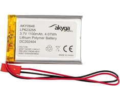 Lithium Polymer Baterija Akyga AKY0646 LP623255 Li-Po 3.7V 1100mAh PCM JST 2.54 2-Pin Connector 150mm