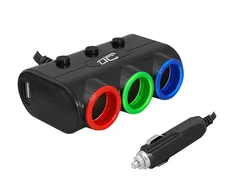 LTC LTC Adapteris CAR FIRE LED + kabelis 3 gniazda + 2xUSB, 1,2A, 12/24V, juoda.