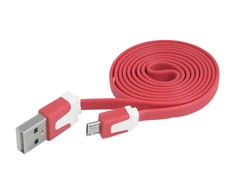 Lamex LTC PS USB mikro USB kabelis, raudonos spalvos, plokščias.