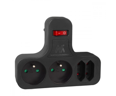 Maclean srovės lizdas, keturvietis su jungikliu, stabilizavimo kojelė, E tipas, 2x2,5A, 2x16A, MCE224 E/B