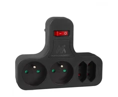 Maclean srovės lizdas, keturvietis su jungikliu, stabilizavimo kojelė, E tipas, 2x2,5A, 2x16A, MCE224 E/B