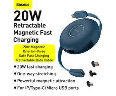 Magnetic USB cable Baseus Zinc 3in1 USB-C | Lightning | Micro 20W, 1m (mėlynas)