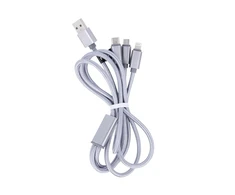 Maxlife 3in1 kabelis USB - Lightning + USB-C + microUSB 1,0 m 2,1A pilkas nailonas
