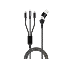 Maxlife ALLin1 kabelis USB + USB-C - Lightning + 2x USB-C 1,0 m 66W juodos spalvos