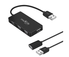 Maxlife Home Office USB 2.0 hub USB - 4x USB 0,15 m juodos spalvos + kabelis 1,5 m