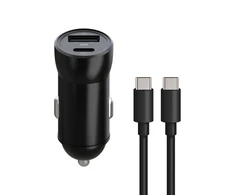 TelForceone Maxlife MXCC-04 PD QC automobilinis įkroviklis 1x USB-C 1x USB 20W juodos spalvos + USB-C - USB-C kabelis 60W