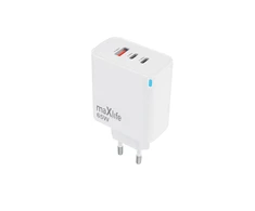 Telforceone Maxlife MXTC-09-65ACC GaN PD QC charger 2x USB-C 1x USB 65W baltas