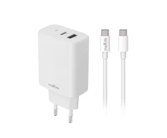 Telforceone Maxlife MXTC-10-30AC PD QC įkroviklis 1x USB-C 1x USB 30W baltas + USB-C - USB-C laidas 60W