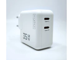 Maxximus įkroviklio įkrovimas. tinklą. MX Burst GaN PD 35W, 2xUSB-C + PD 65W C/C laidas, Baltas/Baltas