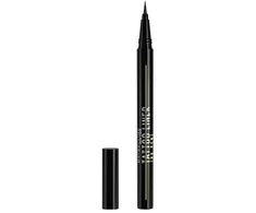 Maybelline „Debenhams“ vandeniui atsparus akių pieštukas „Tattoo Liner Ink Pen“, šepetėlio galiuko pieštukas, tikslios linijos ir tatuiruotės efektas, juodos spalvos.