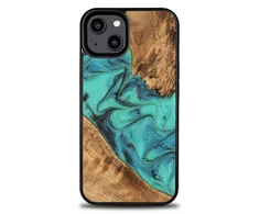 Medinis ir dervos dėklas iPhone 15 Plus Bewood Unique Turquoise - turkis ir juodas