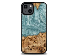 Medinis ir dervos dėklas skirtas iPhone 15 Plus Bewood Unique Uranus - mėlyna ir balta