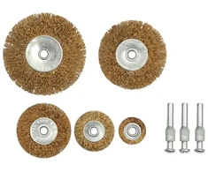 Szczotki Šepetys su 6mm laikikliu, žalvariniai šeriai, 25-75mm
