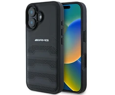 Mercedes AMG Leather Debossed Lines dėklas telefonui juodos spalvos Logo Apple iPhone 16 - dėklas telefonui juodos spalvos