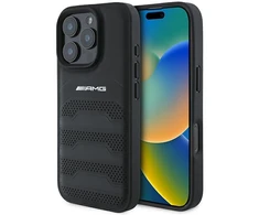 Mercedes AMG Leather Debossed Lines dėklas telefonui juodos spalvos Logo Apple iPhone 16 Pro Max Case - dėklas telefonui juodos spalvos