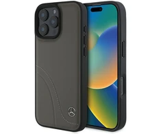 Mercedes MB Curved Stitches Leather Apple iPhone 16 Pro Max Case – dėklas telefonui rudos spalvos