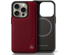 Mercedes MB Wood Imitation Leather MagSafe Apple iPhone 16 Pro Case - dėklas telefonui raudonos spalvos