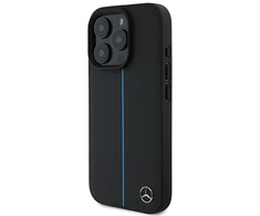 Mercedes MEHMP16L23RURBK Apple iPhone 16 Pro 6.3" juodos spalvos dėklas MB Mėlyna Line Leather MagSafe