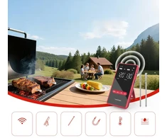 Virtuvinės svarstyklės Metapen „Meatmeet X Pro“ virtuvės termometras su „Bluetooth“ / „WiFi“ programėle kepsninei, orkaitei, rūkyklai - Juoda