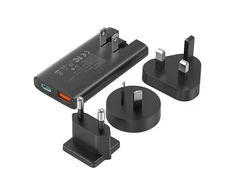 Mini kelioninis sieninis įkroviklis Choetech PD6011 PD65W GaN plonas USB-A+C (juodas)