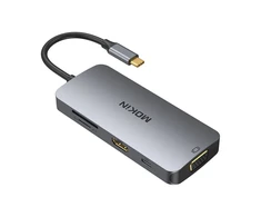 MOKiN 8in1 USB-C adapteris prie 3x USB 3.0 + HDMI + USB-C + VGA + SD kortelių skaitytuvas + Micro SD kortelių skaitytuvas (sidabrinis)
