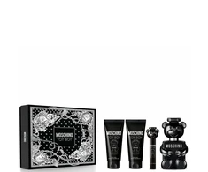 „Moschino Toy Boy by Moschino“ vyriškas kvapusis vanduo 90 ml, balzamas po skutimosi 90 ml, dušo želė 90 ml ir kvapusis vanduo 0,33 ml