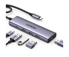 Adapteris Ugreen CM511 USB-C to HDMI 1.4 + 3xUSB-A + USB-C PD100W pilkas
