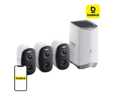 N1 Baseus 2K outdoor camera set of 3 baltos spalvos