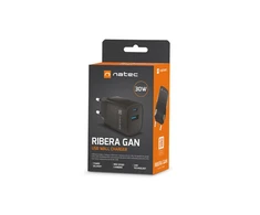 Įkroviklis - NATEC RIBERA GAN 30W USB-A + USB-C Greitas Įkroviklis Juodas