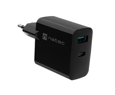 Įkroviklis - Natec Ribera 1x USB-A + 1x USB-C 45W Juodas