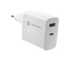 Telefonas Įkroviklis - Natec Ribera Gan 1X USB-A + 1X USB-C 45W Baltas